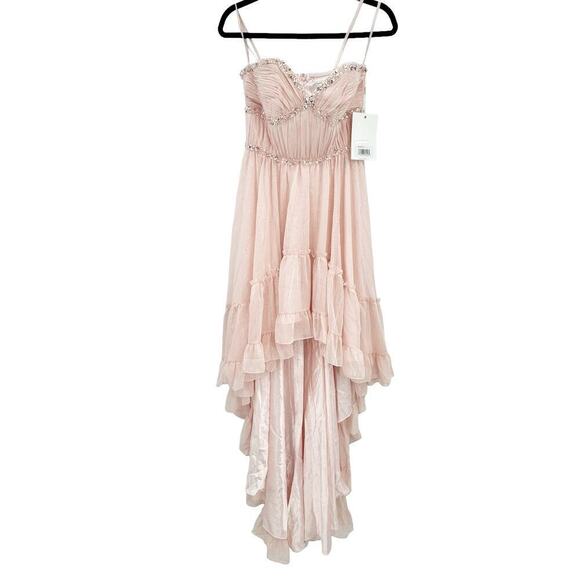 Mac Duggal Beaded Ruffle High Low Prom Gown in Ice Pink Size 4 NWT - Picture 8 of 12